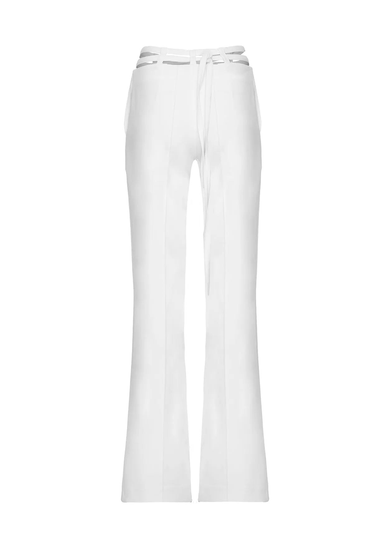 Cut-Out Belted Tailored Cotton-Mix Trousers