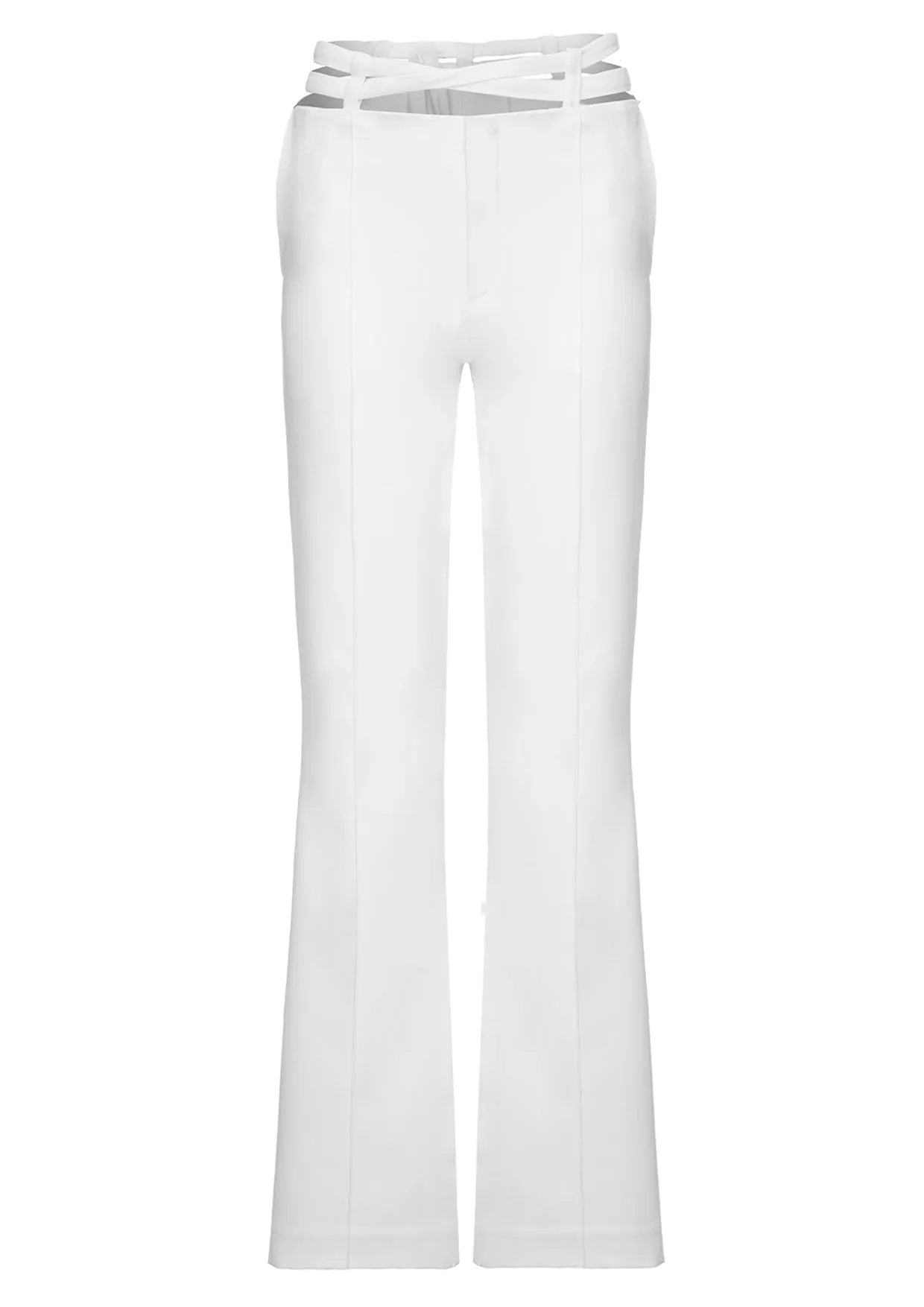 Cut-Out Belted Tailored Cotton-Mix Trousers