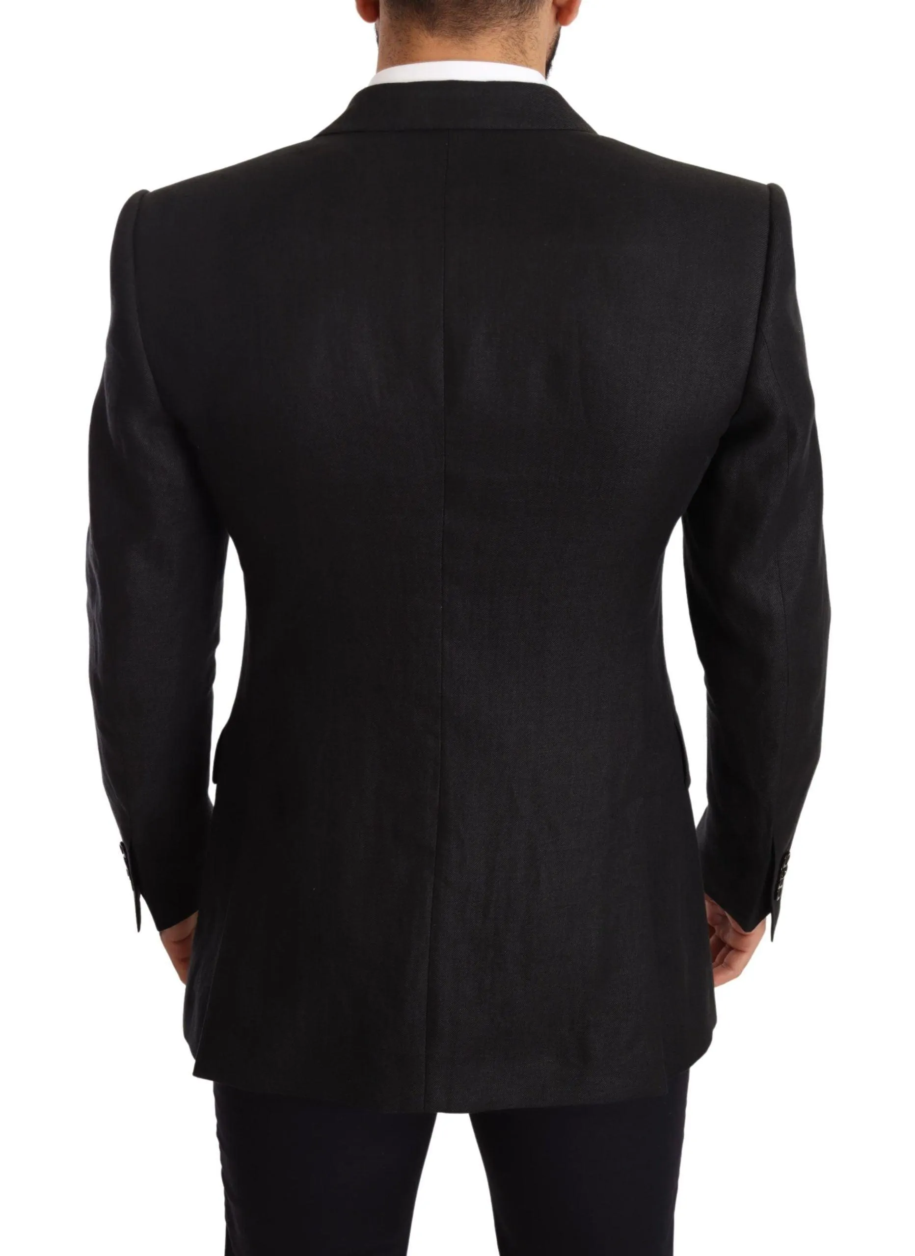 Dolce & Gabbana Black Linen Slim Fit Coat Jacket Blazer