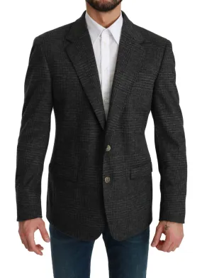 Dolce & Gabbana Gray Plaid Check Wool Formal Jacket Blazer