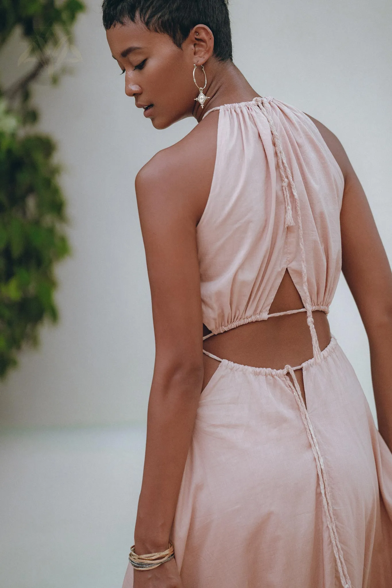 Dusty Pink Maxi Adjustable Dress • Open Back Sides Belly Dress