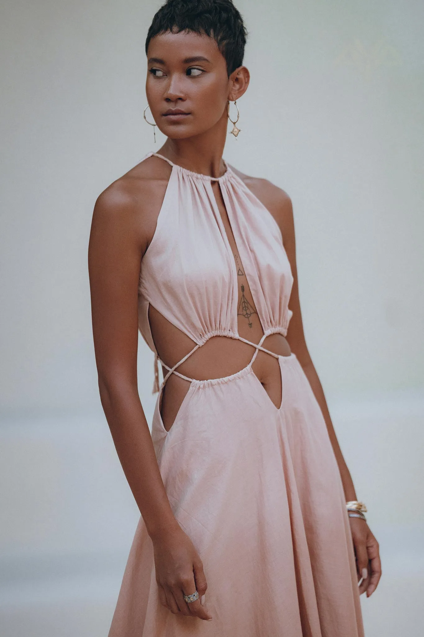 Dusty Pink Maxi Adjustable Dress • Open Back Sides Belly Dress