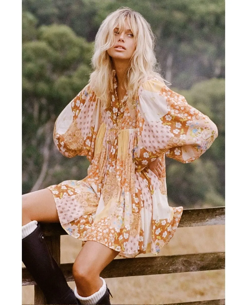 Freda Boho Mini Dress Amber