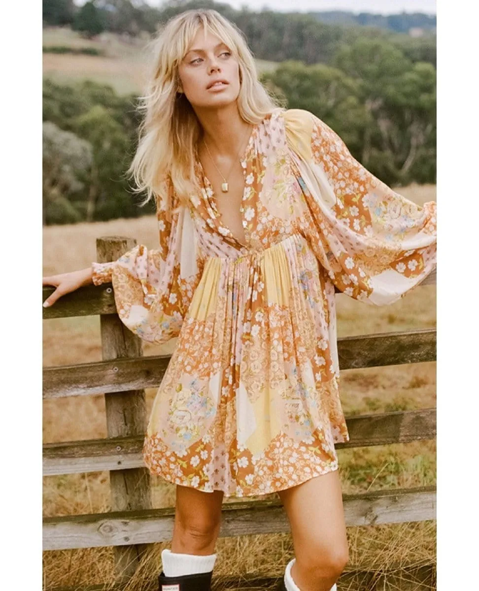 Freda Boho Mini Dress Amber