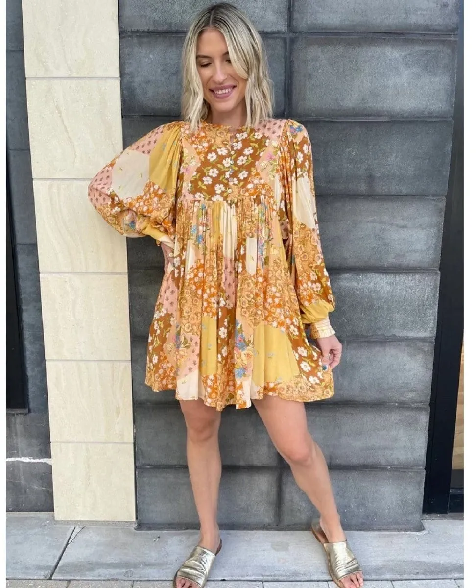 Freda Boho Mini Dress Amber