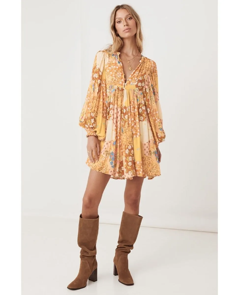 Freda Boho Mini Dress Amber