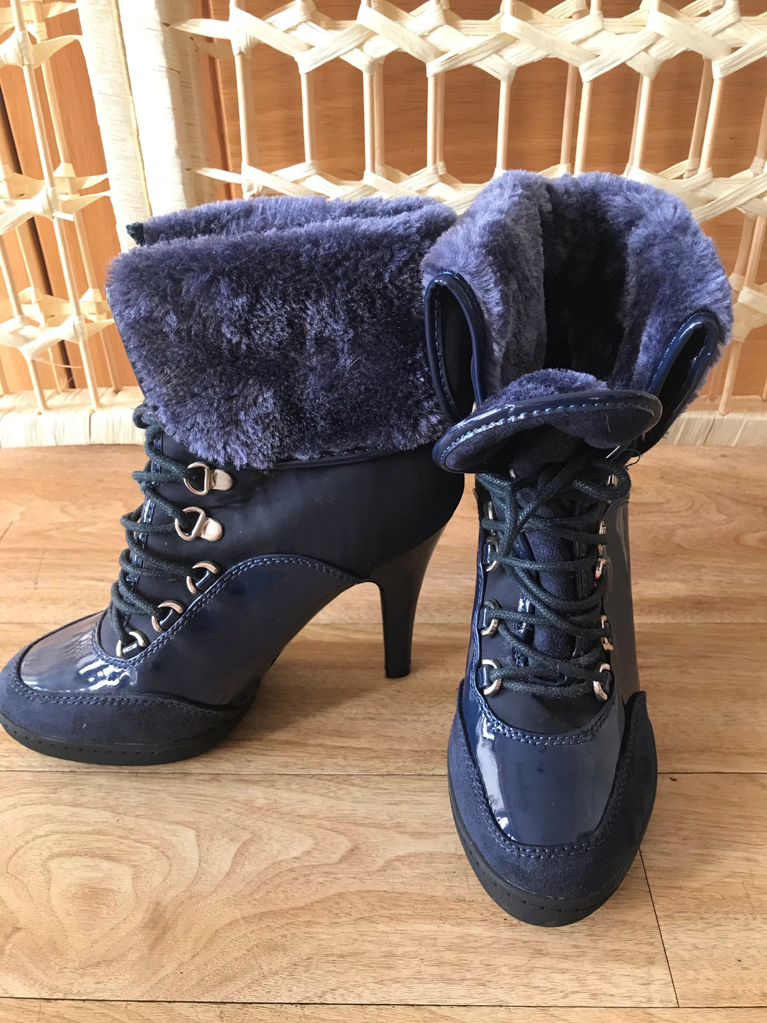 Fur Lined Navy Ankle Boots - REDUCED