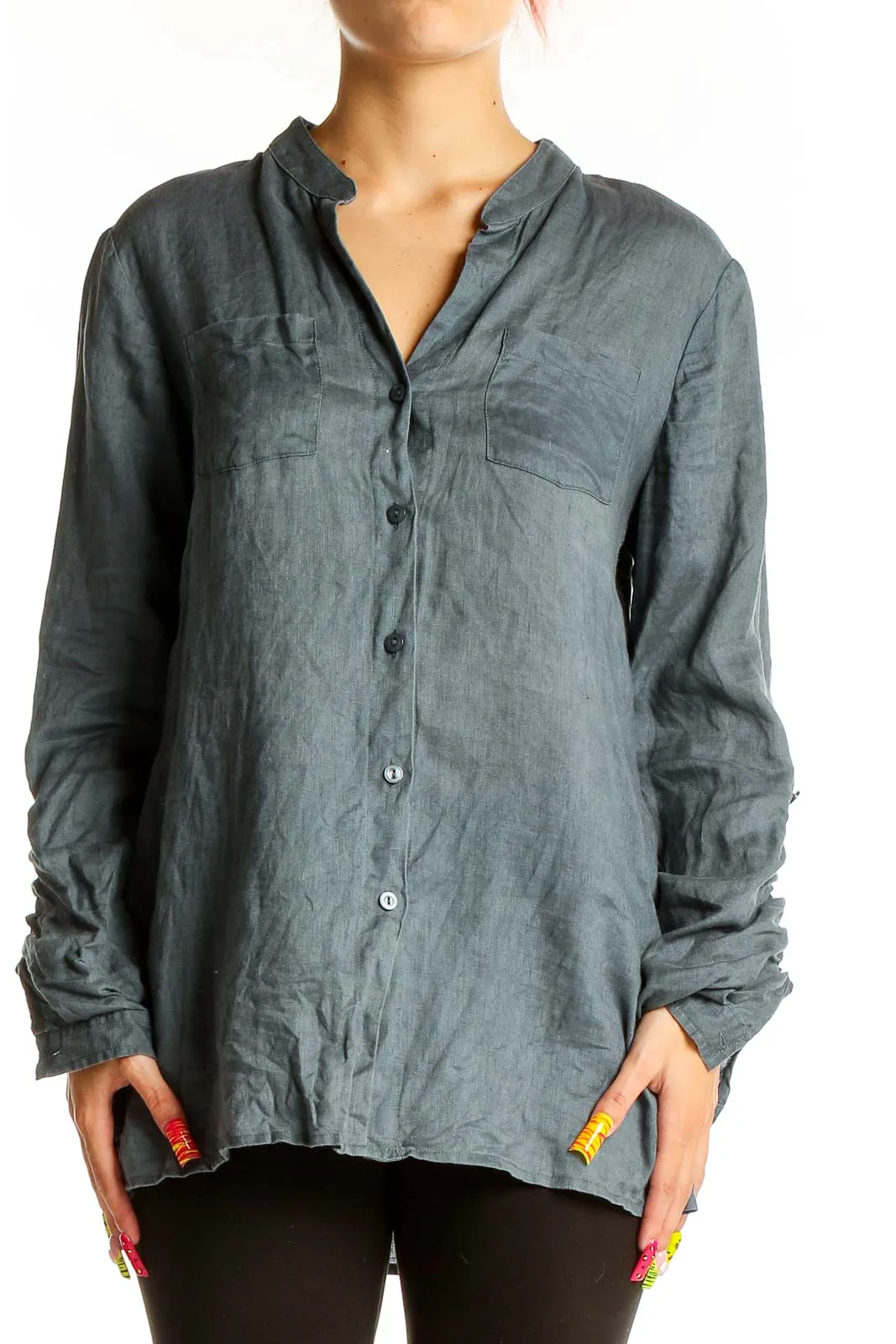 Gray Linen Button-Down Shirt