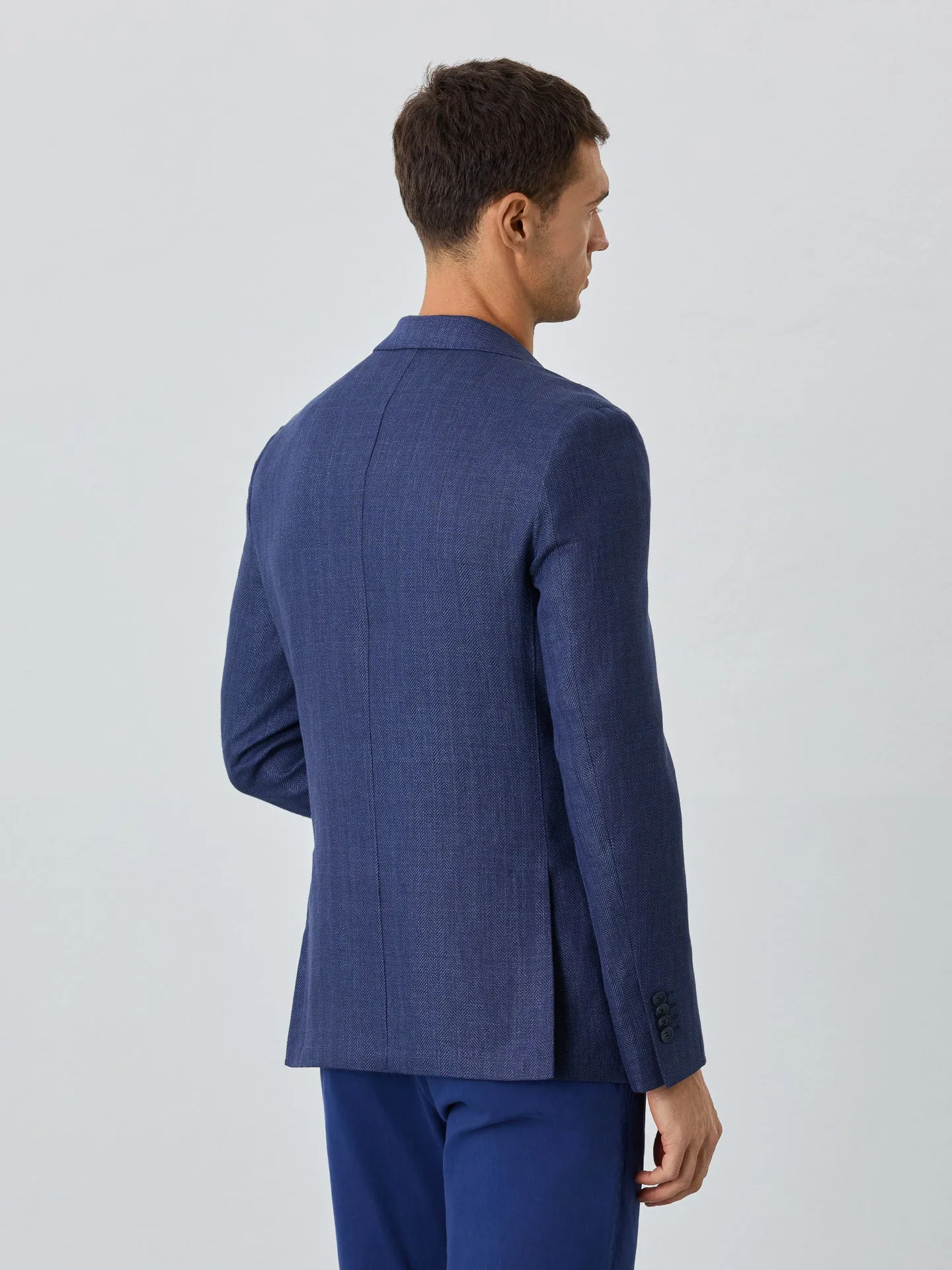 Half-canvas Herringbone Blazer With Flap Pockets In Linen Blend