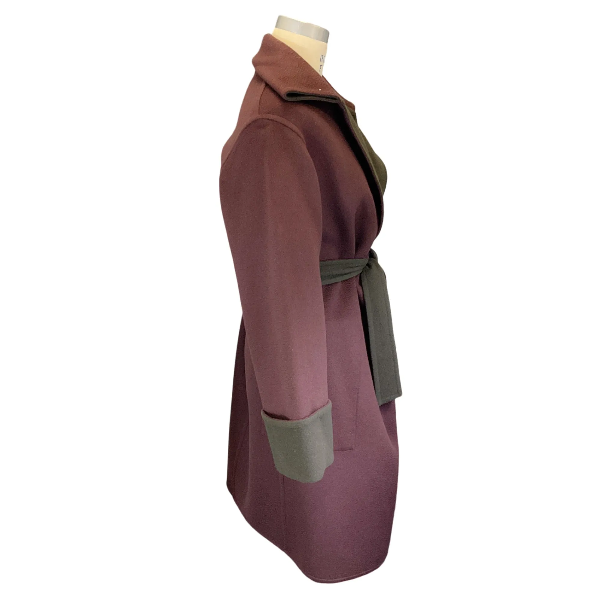 Hermes Wine / Dark Green Belted Cashmere Coat