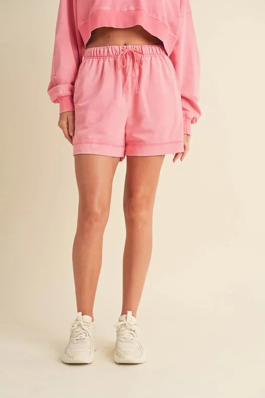 High Waisted Mineral Wash Shorts Pink