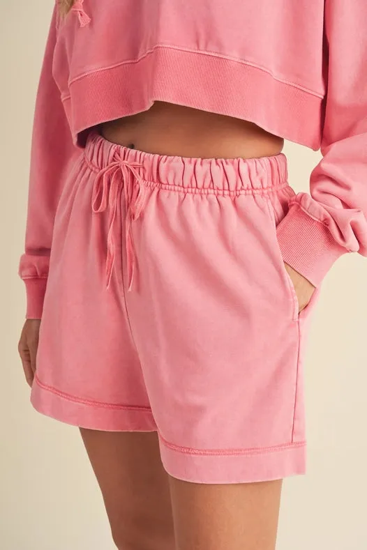 High Waisted Mineral Wash Shorts Pink