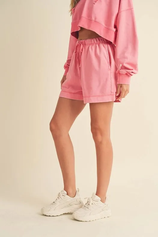 High Waisted Mineral Wash Shorts Pink