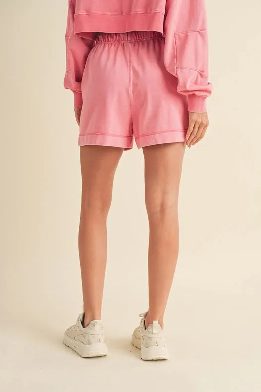 High Waisted Mineral Wash Shorts Pink