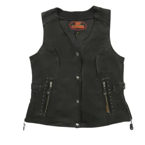 Hot Leathers VSL1014 Ladies Motorcycle style Black Leather Biker Vest with Fringe