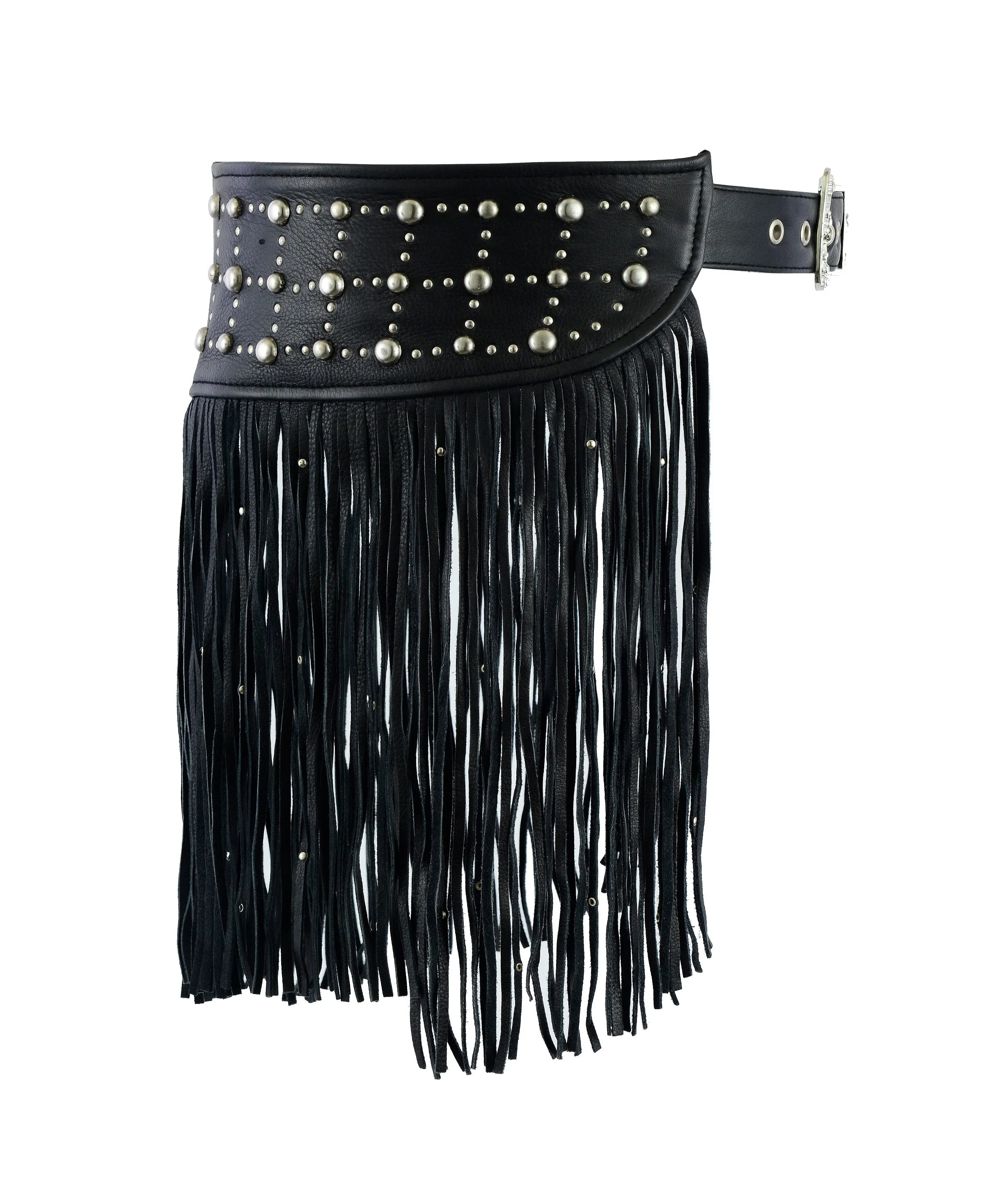 LEATHER TASSEL STUD HIP BELT FOR WOMEN