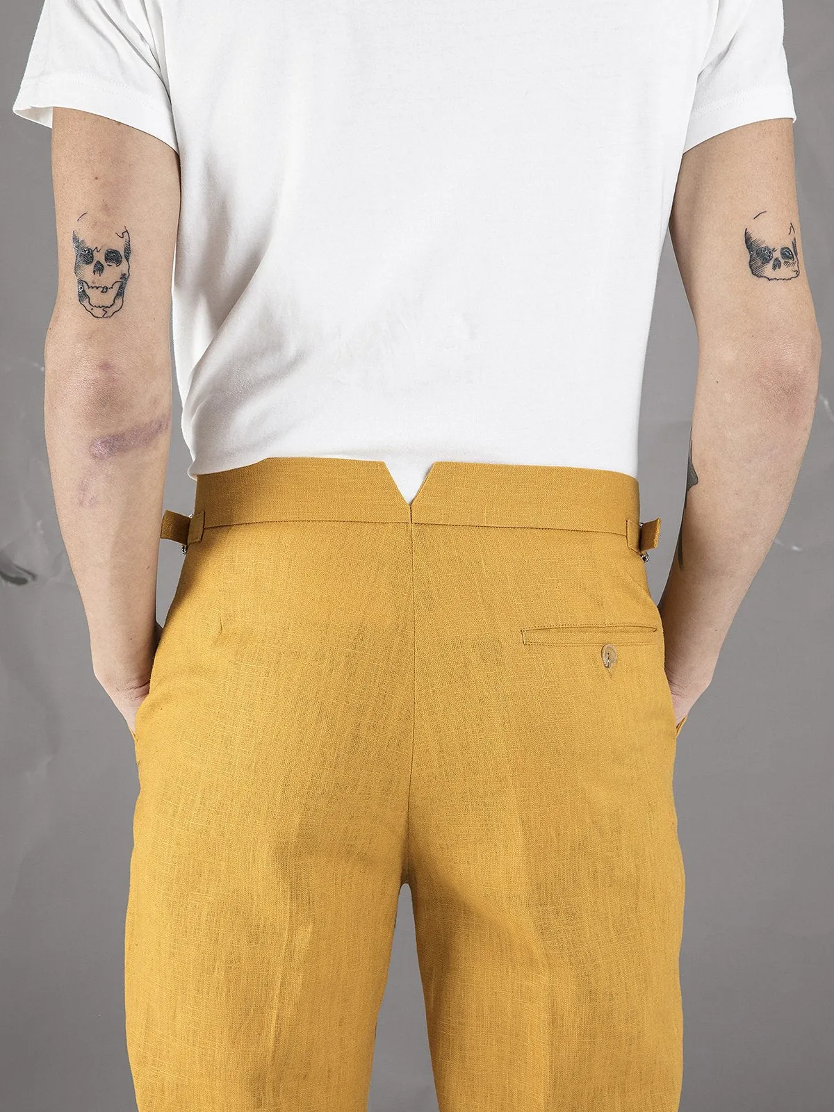 Linen High Waisted Trousers - Mustard