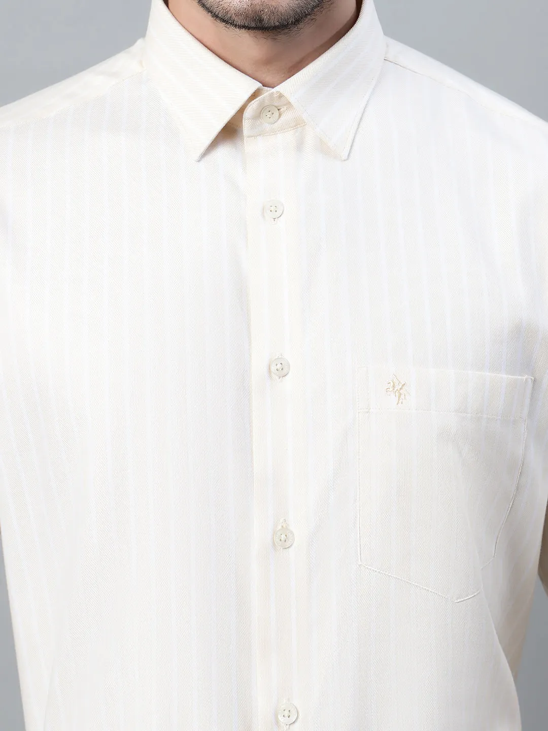 Men's Beige Striped Full Sleeve Formal Shirt