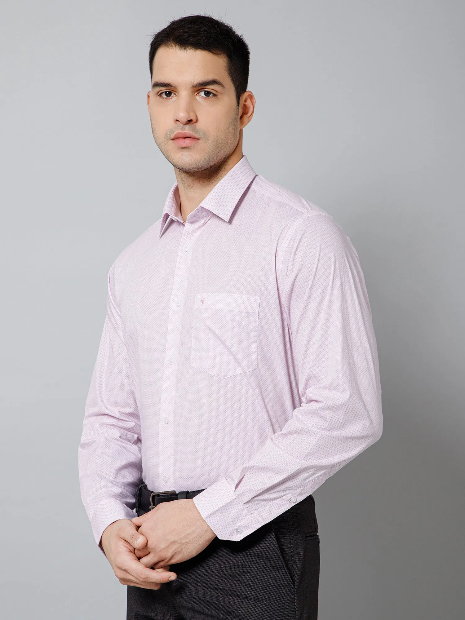 Men's Light Pink Formal Ditsy Print Full Sleeve Shirt