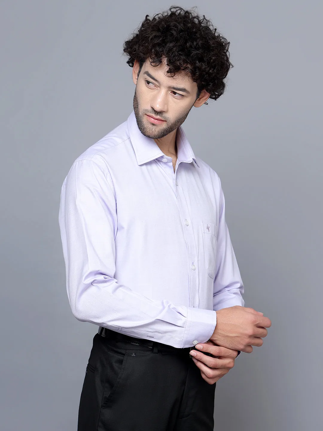 Men's Lilac Formal Self Textured Full Sleeve Shirt