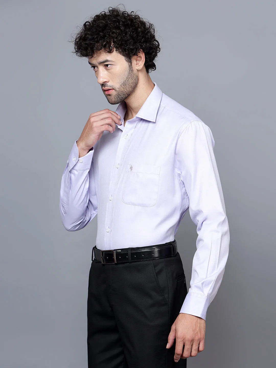 Men's Lilac Formal Self Textured Full Sleeve Shirt