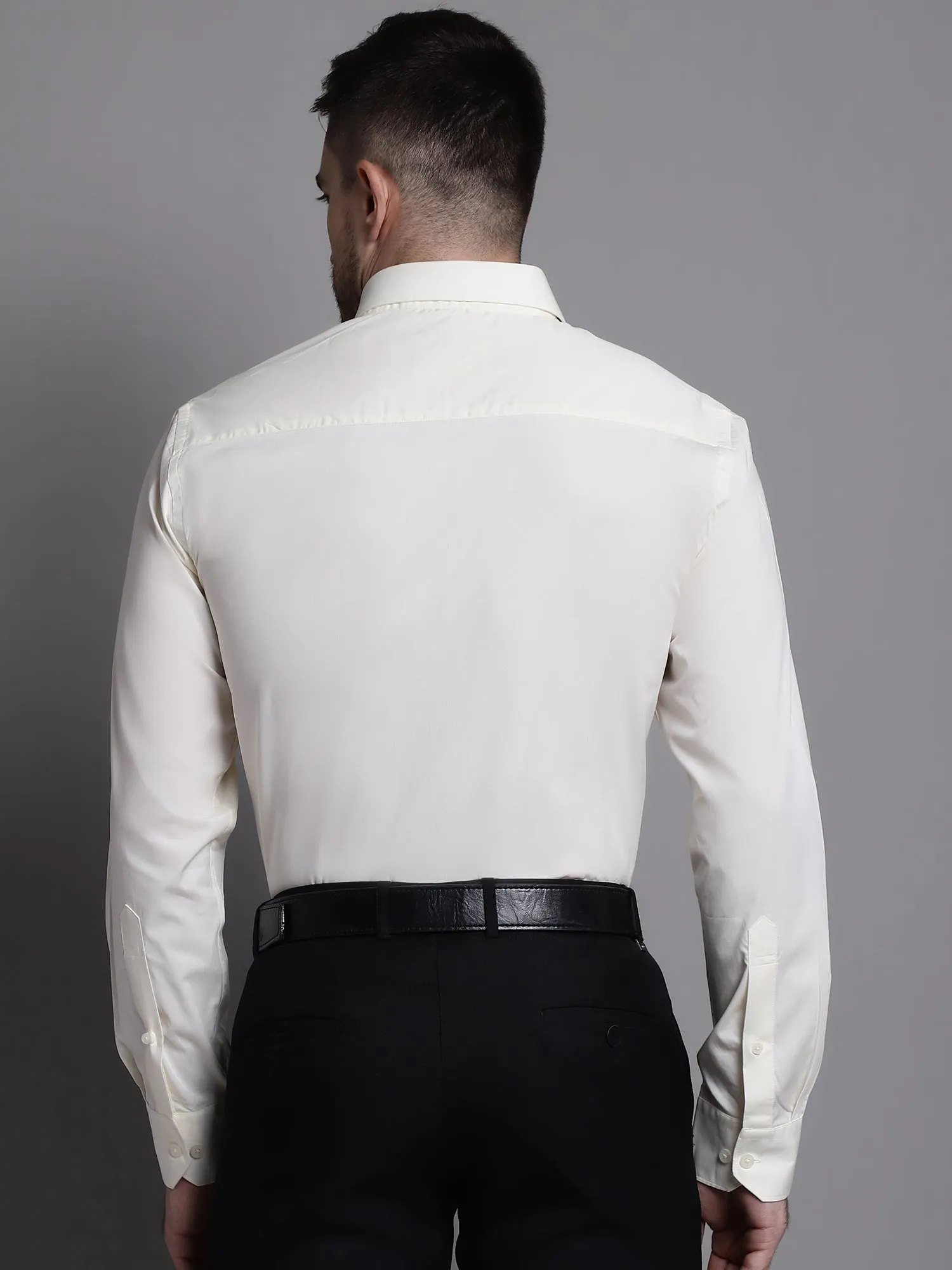 Men's Offwhite Formal Plain Stretch Full Sleeve Shirt