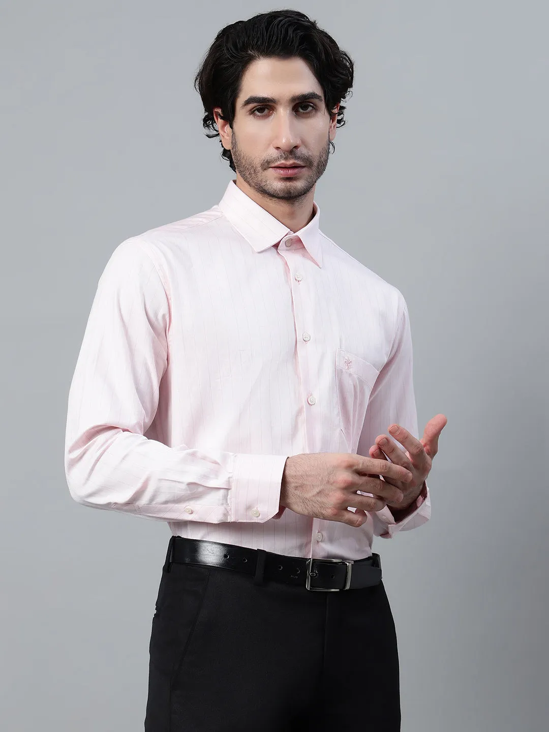 Men's Pink Checkered Full Sleeve Formal Shirt