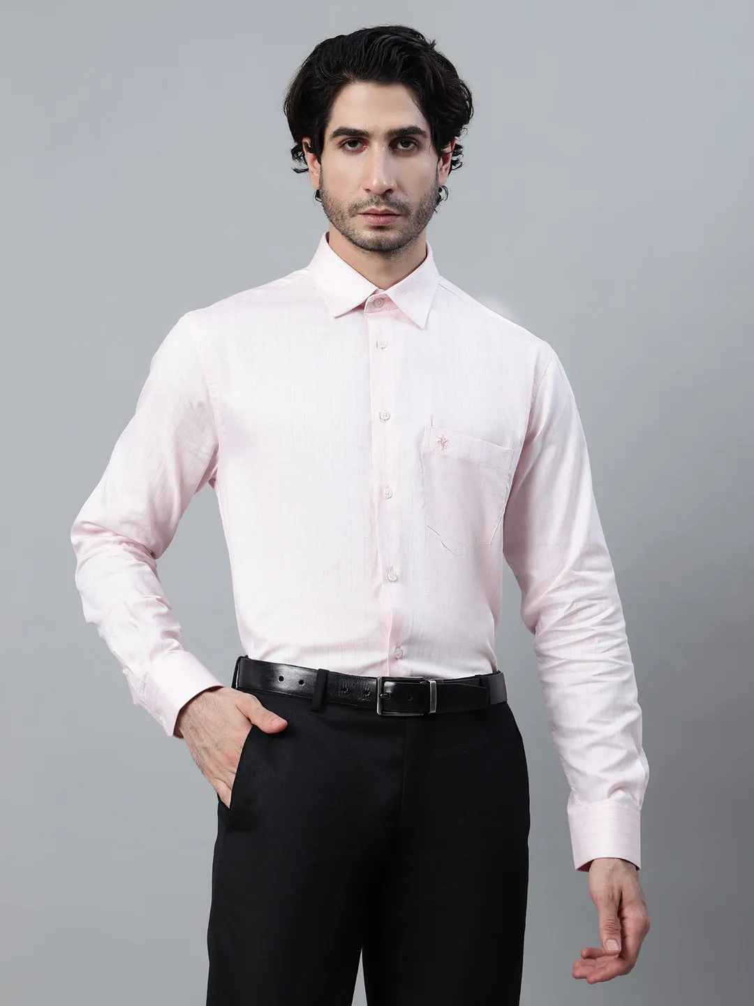 Men's Pink Checkered Full Sleeve Formal Shirt