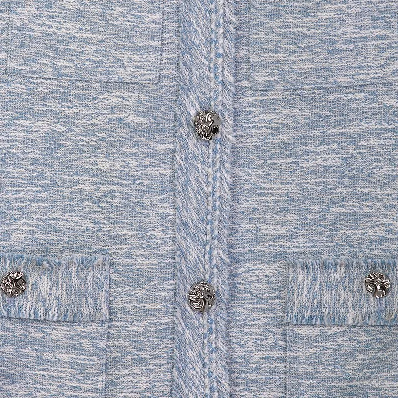 Mist Blue Tweed Vest Metal Buttons