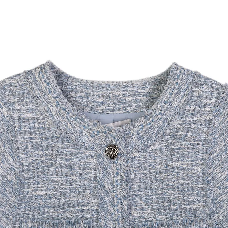 Mist Blue Tweed Vest Metal Buttons