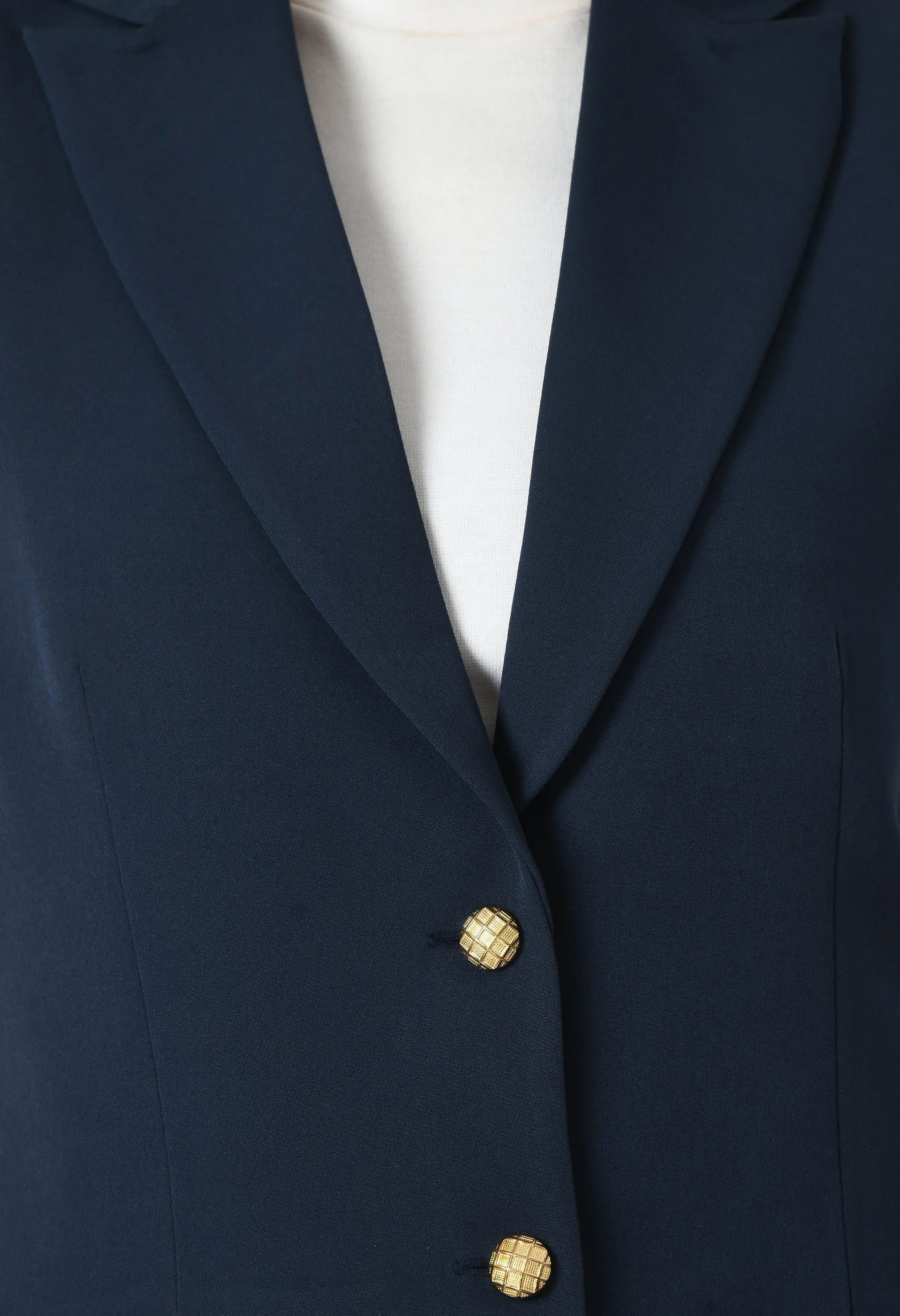 Navy Blue Cotton Blend Meridian Sleeveless Long Blazer