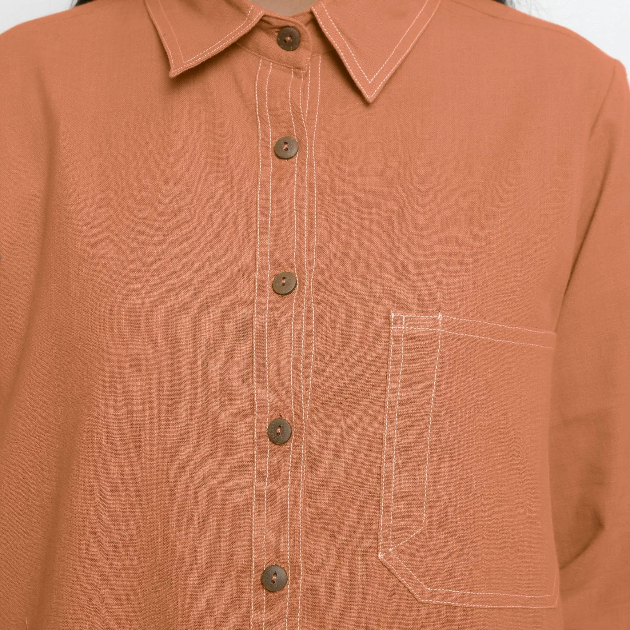 Orange Handspun Cotton Button-Down Shirt