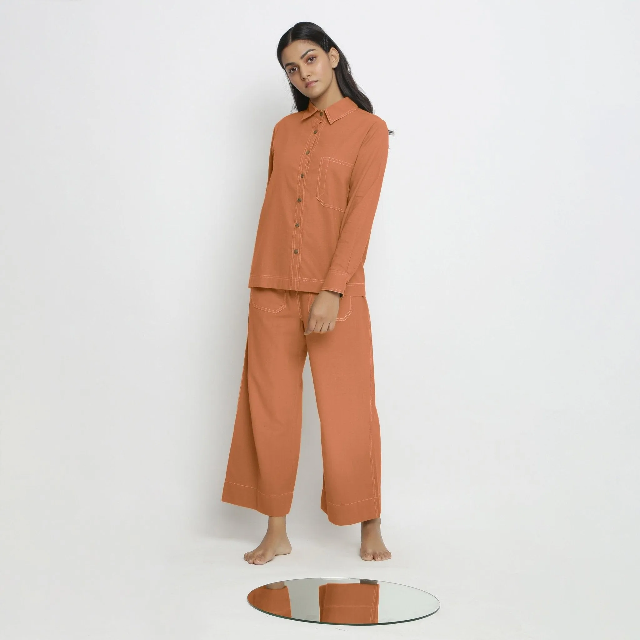 Orange Handspun Cotton Button-Down Shirt