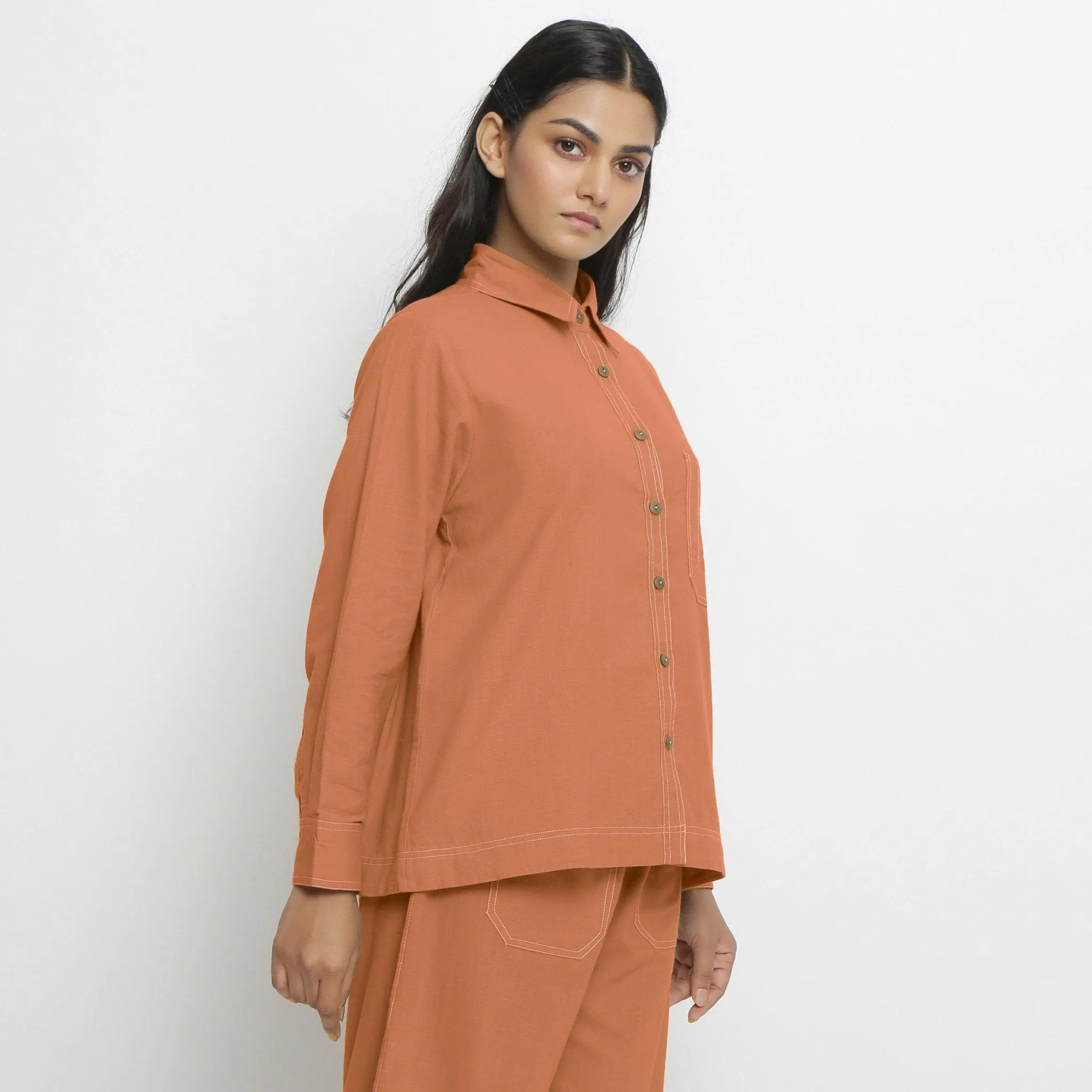 Orange Handspun Cotton Button-Down Shirt