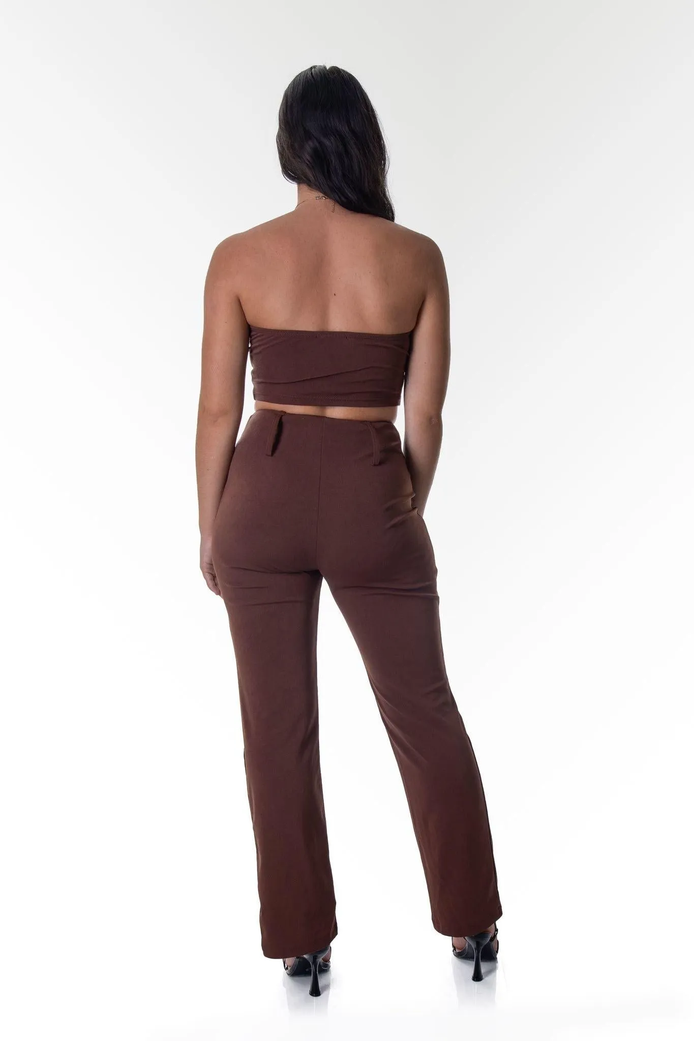 Panelled Bandeau Crop Top in Brown