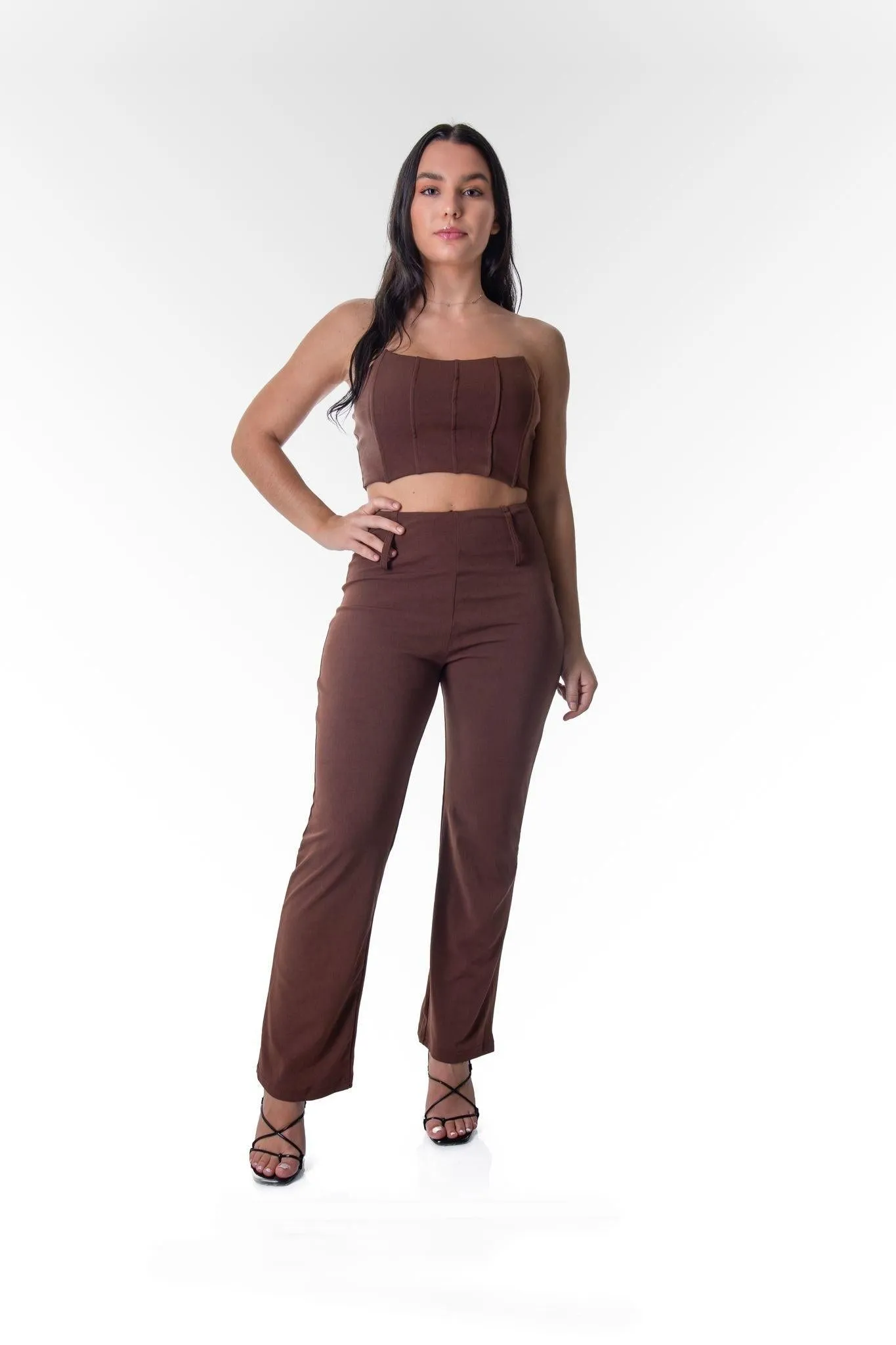 Panelled Bandeau Crop Top in Brown