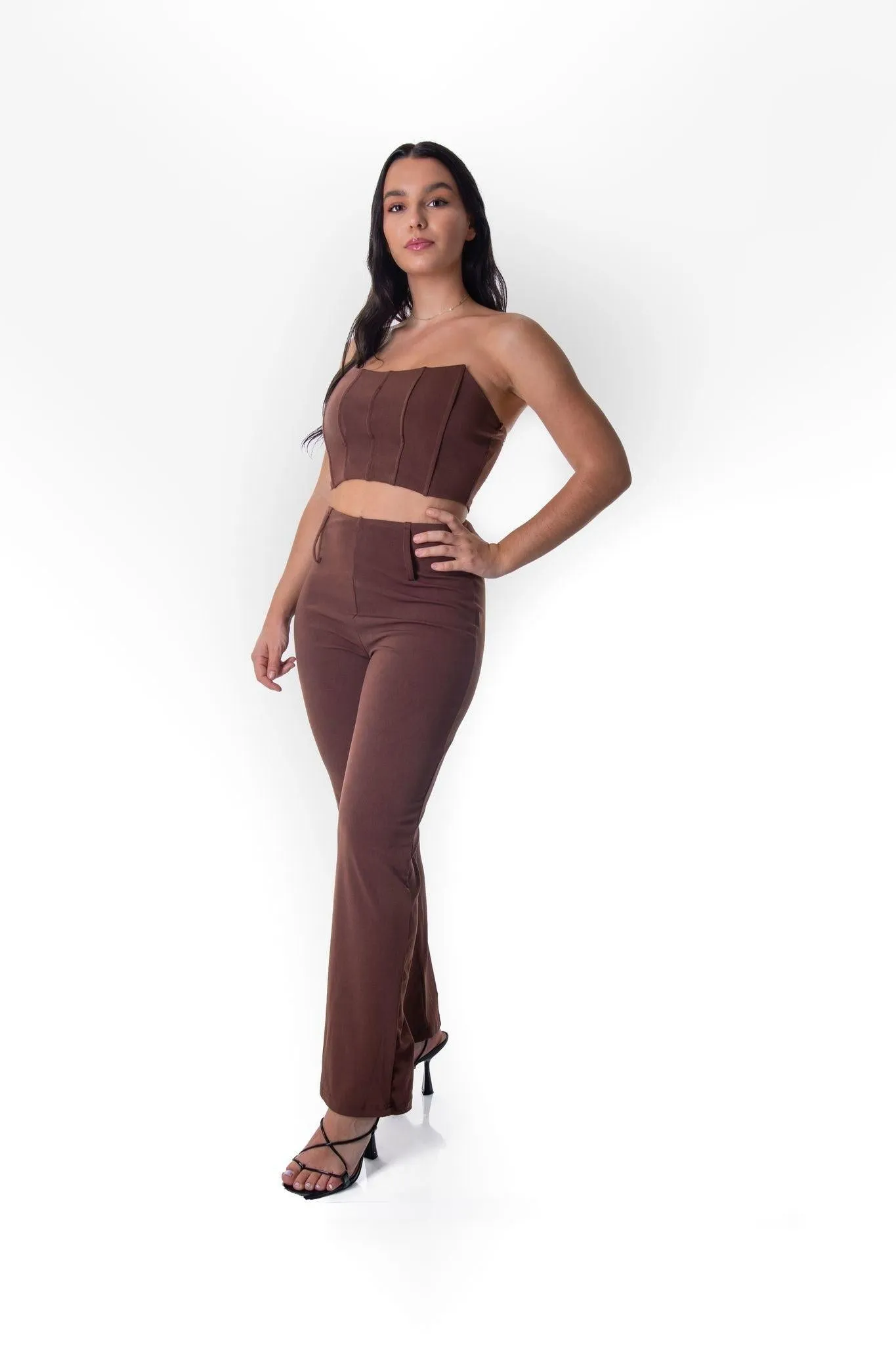 Panelled Bandeau Crop Top in Brown