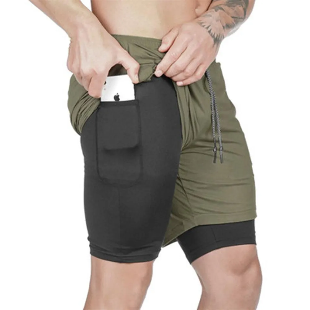 Quick Dry 2-in-1 Gym Running Shorts for Men with Pocket