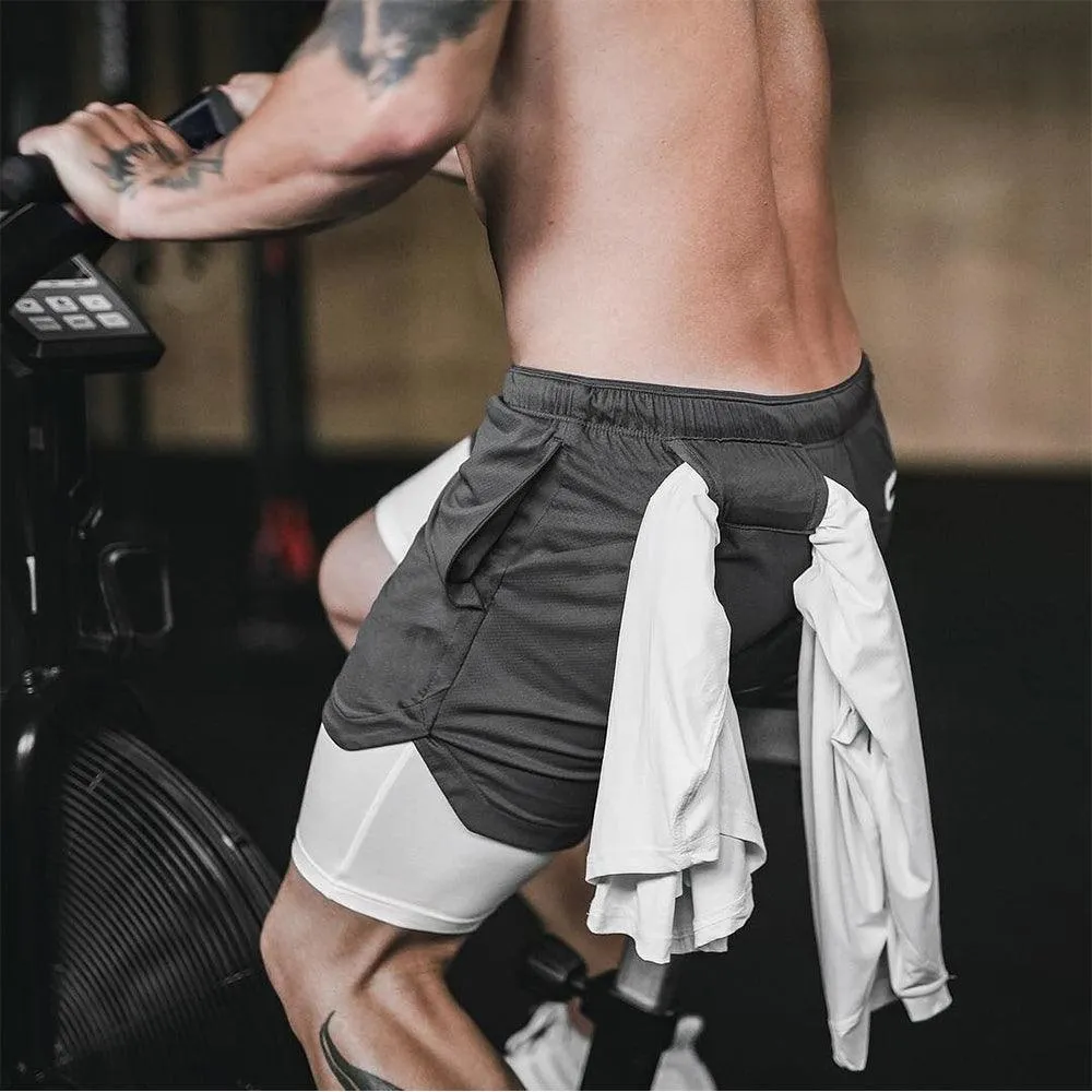 Quick Dry 2-in-1 Gym Running Shorts for Men with Pocket