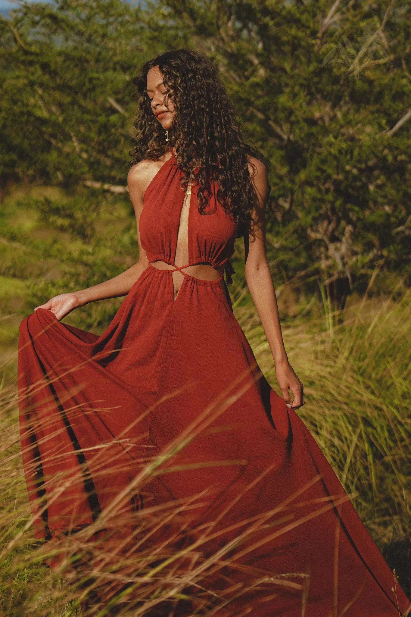 Red Goddess Dress • Fairy Tale Maxi Dress For Women • Cross Open Belly Back Dress