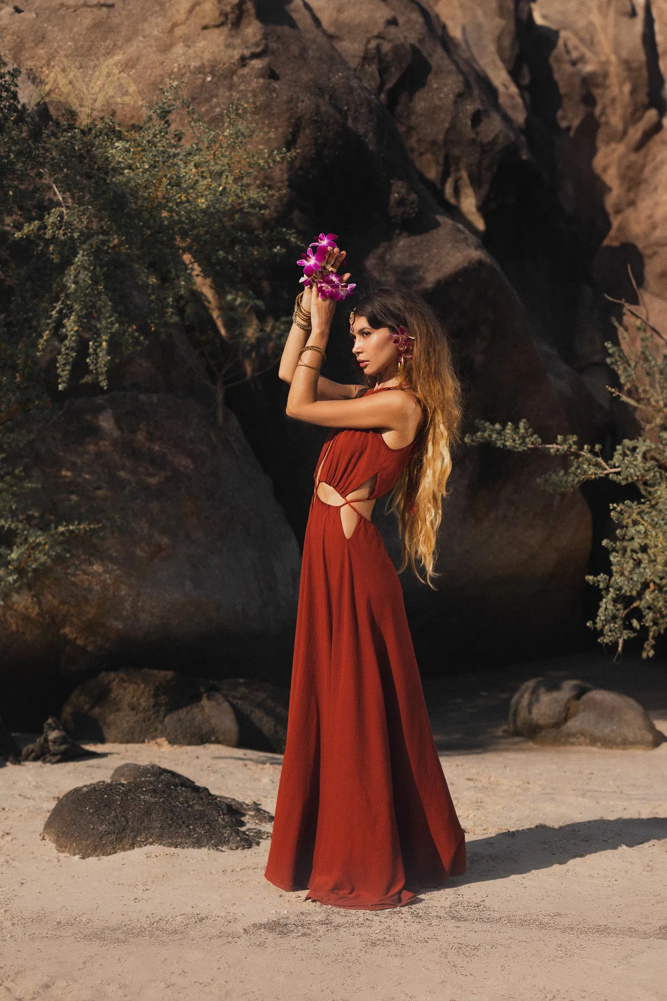 Red Goddess Dress • Fairy Tale Maxi Dress For Women • Cross Open Belly Back Dress