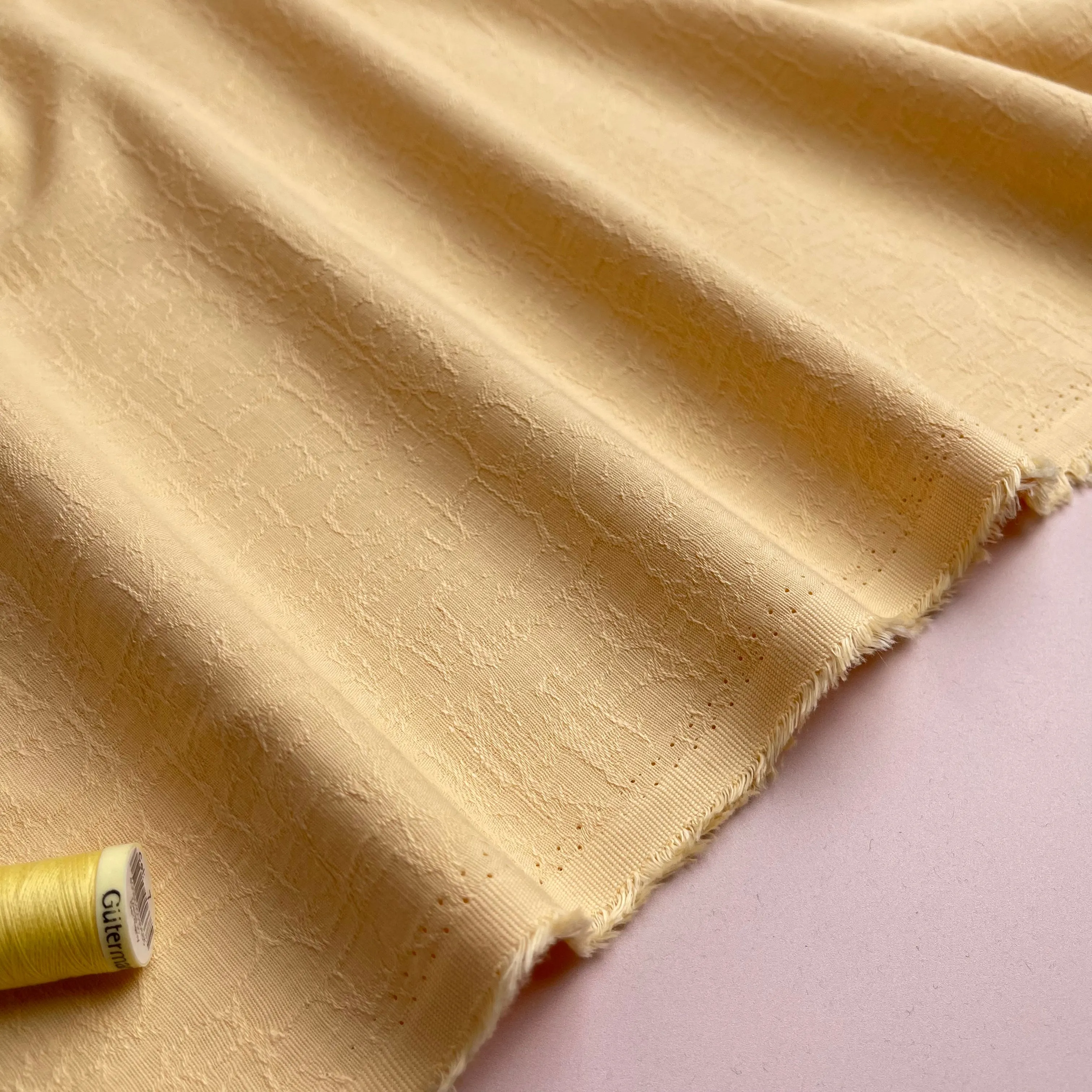 REMNANT 0.35 metre   free small section with fault - Fibre Mood Cotton Linen Bark Jacquard in Yellow