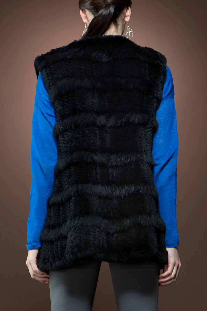 Rex Rabbit Fur Vest with Horizontal Fox Fringe