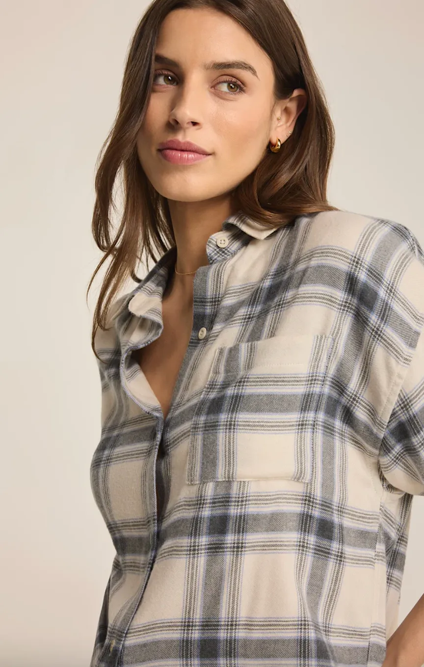 river plaid button up