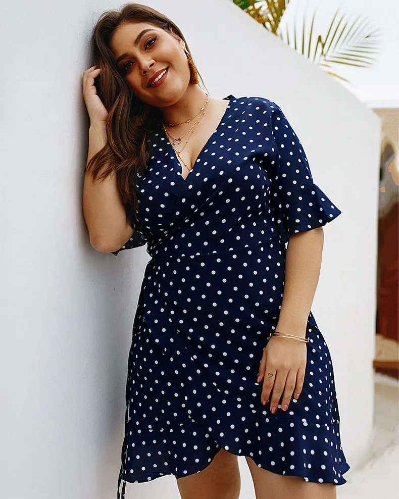 Short Sleeve Polka Dot Print Women Dress