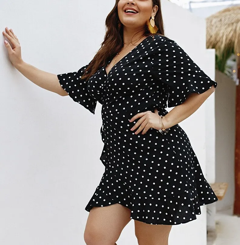 Short Sleeve Polka Dot Print Women Dress