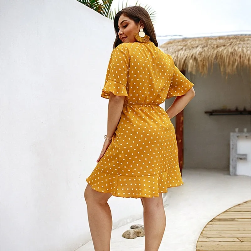 Short Sleeve Polka Dot Print Women Dress