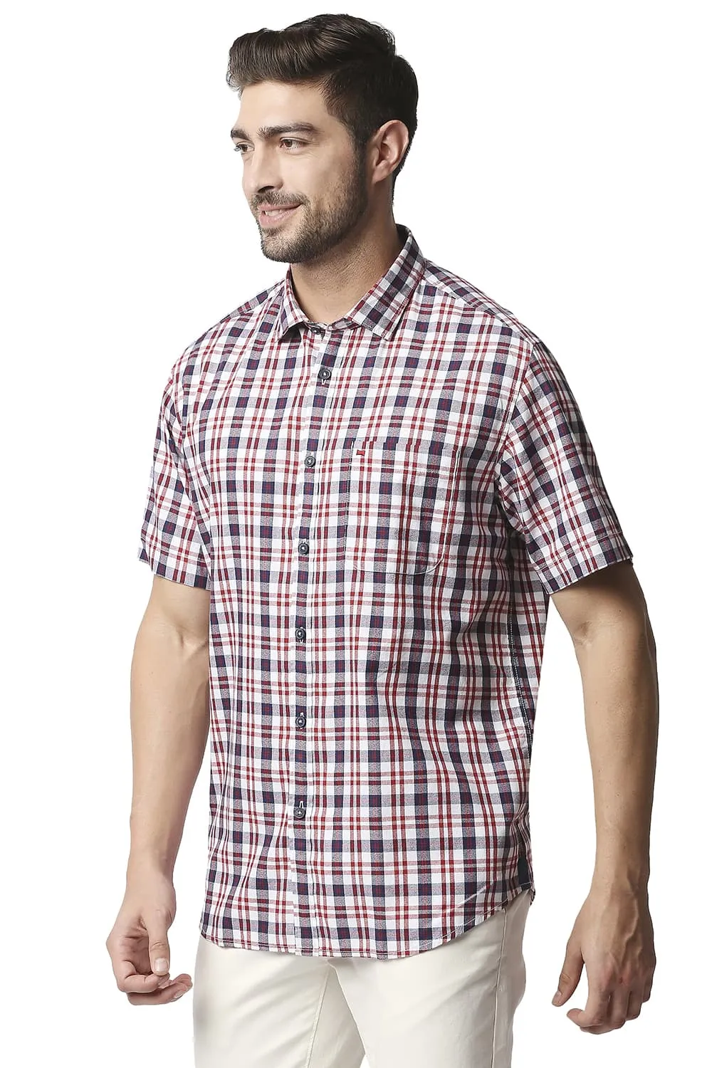 Slim Fit Crepe Checks Halfsleeves Shirt