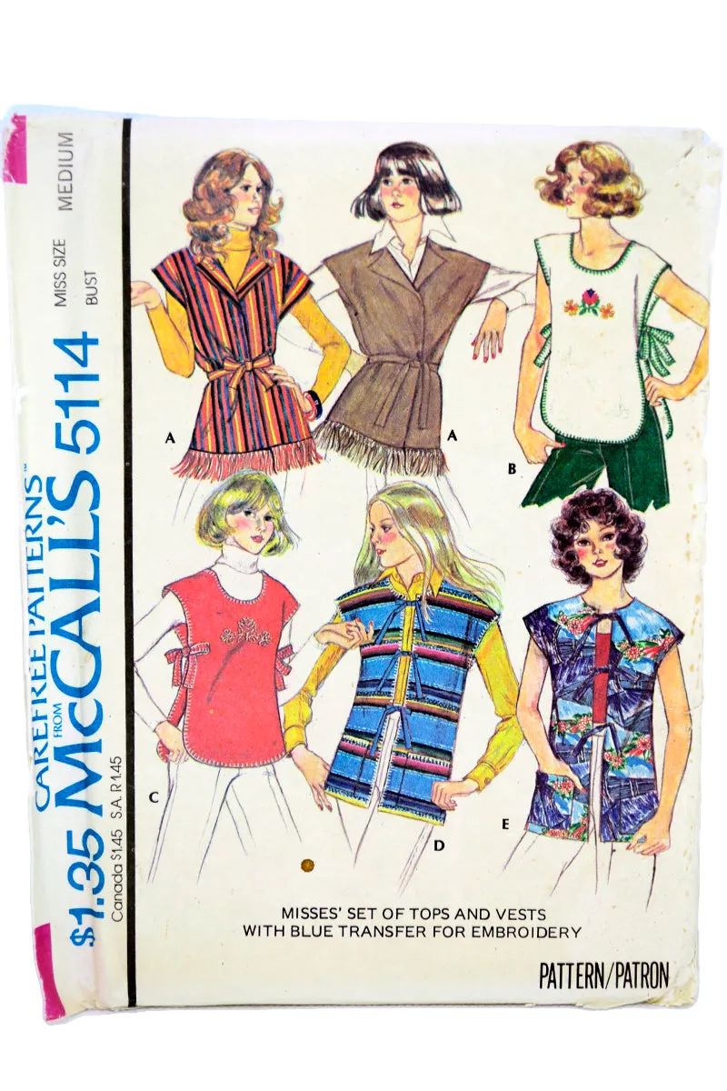 Uncut McCalls 5114 Vintage 1976 Tops & Vests Sewing Pattern