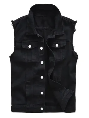 US SALE of Classic Black Jeans Vest for Men in Rock Style